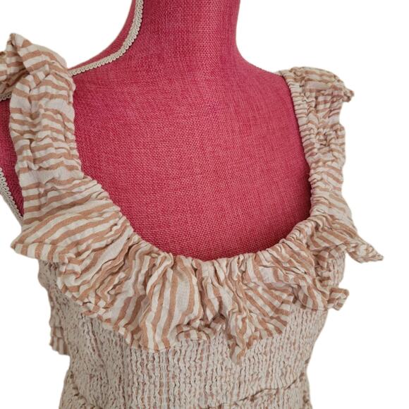Anthropologie Ruffled Striped Smocked Open Back Top XL Cottagecore Milkmaid - Picture 3 of 10